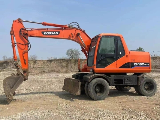 Excavadora de ruedas usada DOOSAN DX140W-7 con pintura original y motor Cummins 112kW