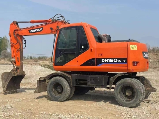 Excavadora de ruedas usada DOOSAN DX140W-7 con pintura original y motor Cummins 112kW