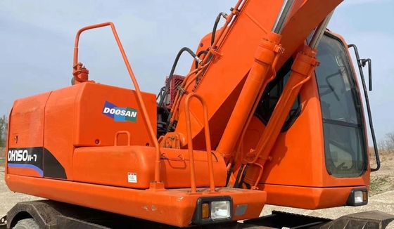 Excavadora de ruedas usada DOOSAN DX140W-7 con pintura original y motor Cummins 112kW
